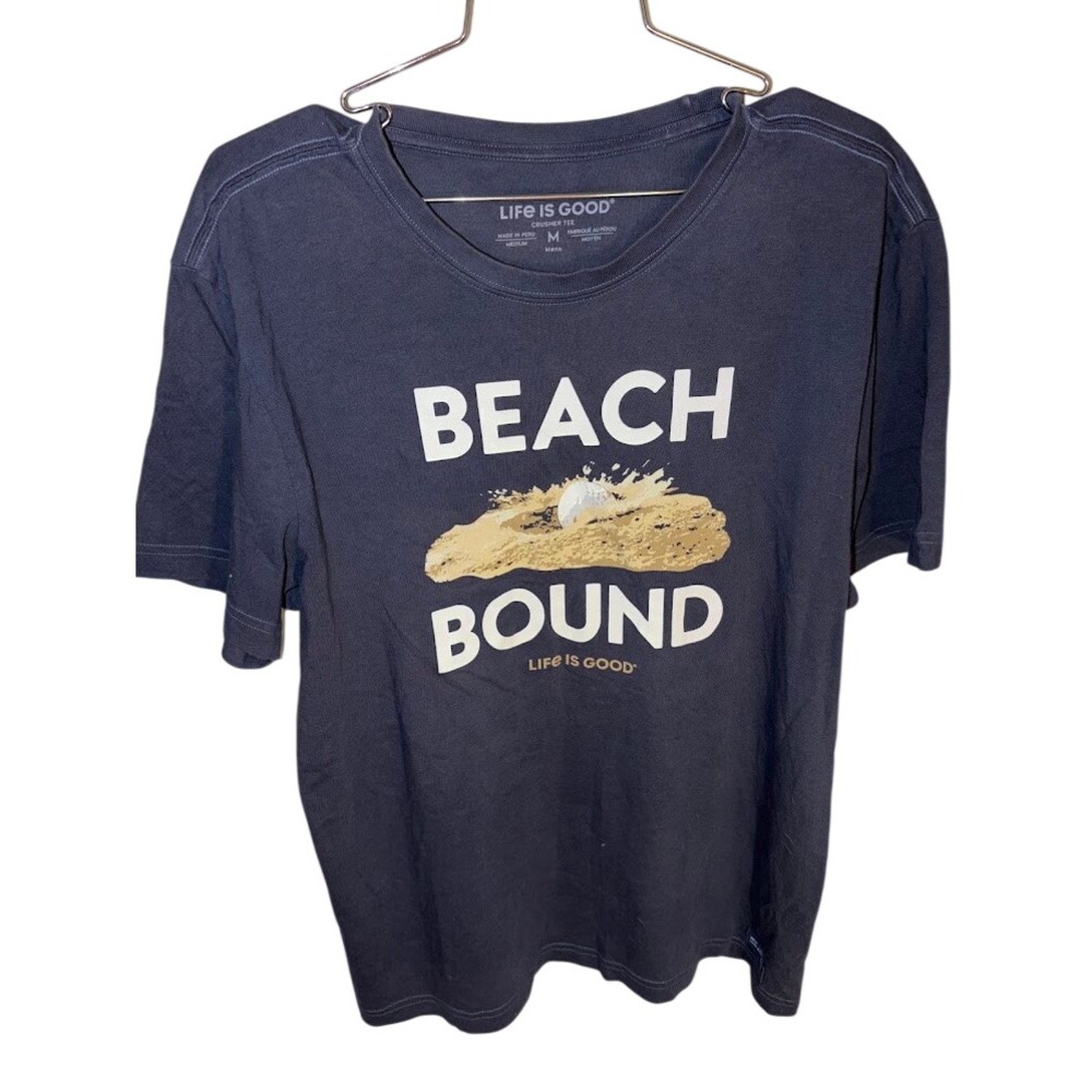 Life is Good Mens Crusher Tee Navy Blue Beach Bound Golf Graphic T-Shirt Size M